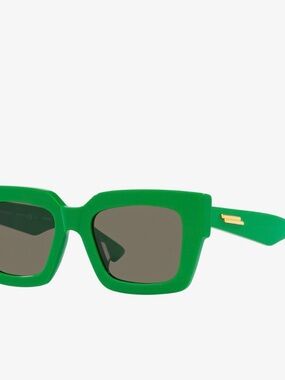 Bottega Veneta Emerald Green Square-Frame Sunglasses with Gold Accent